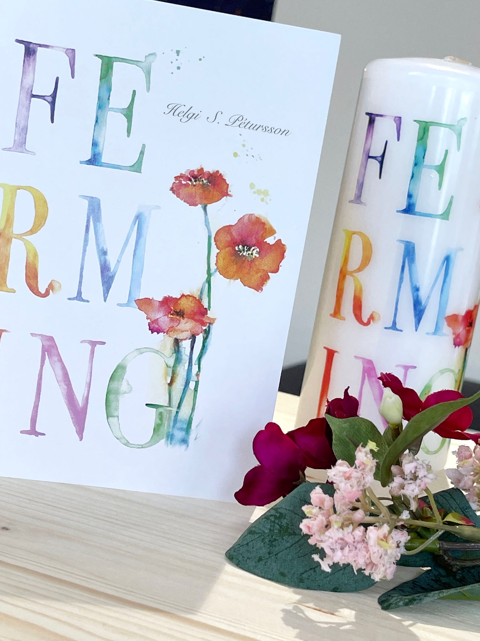 Lively blooming, candle & card set